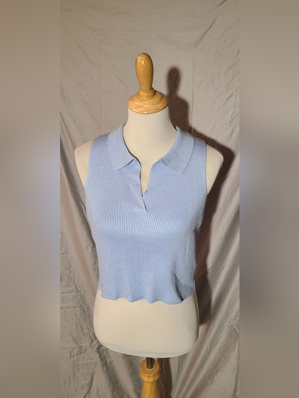 BUNDLE Sincerely Jules Ribbed V-Neck Sweater Polo - White & Light Blue - Picture 2 of 9